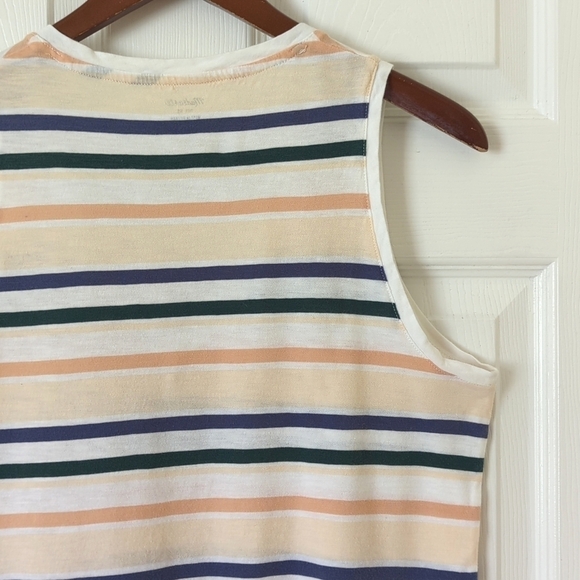 Madewell Whisper Classic Cotton Striped Sleeveless V-neck Tank Top Ivory Medium - Picture 10 of 11